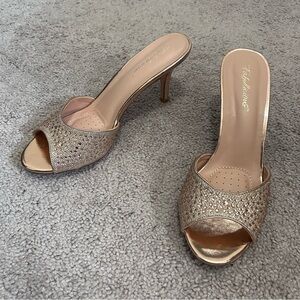 Fabulicious Rose Gold Glitter Rhinestones Open-Toe Mules